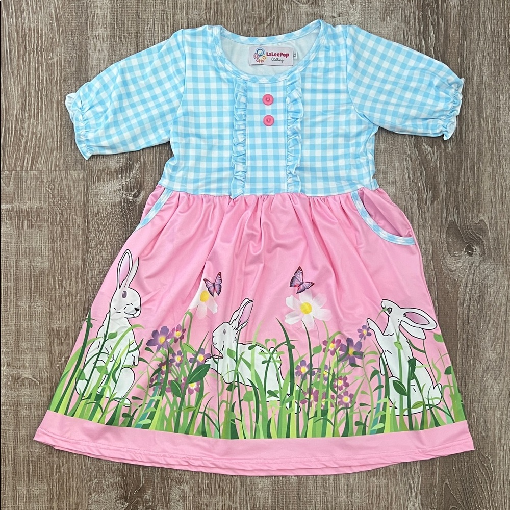 Easter NWOT Boutique Gingham Dress with Bunnies size XL (6/7)